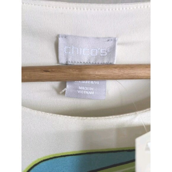 Chico’s Floral Print Shift Dress Women's Medium Tan  Kimono Sleeves Graphic NWT - Picture 2 of 10